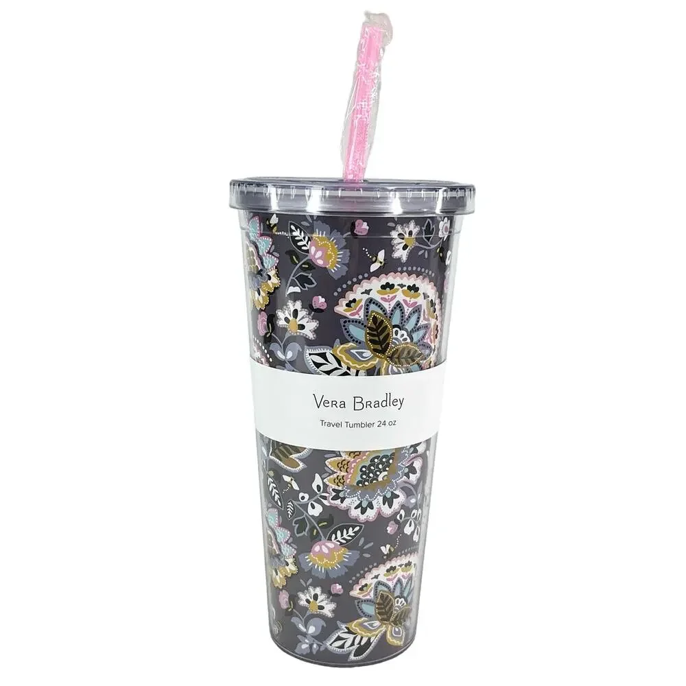 Vera Bradley Double Wall Travel Tumbler 24 oz Straw New